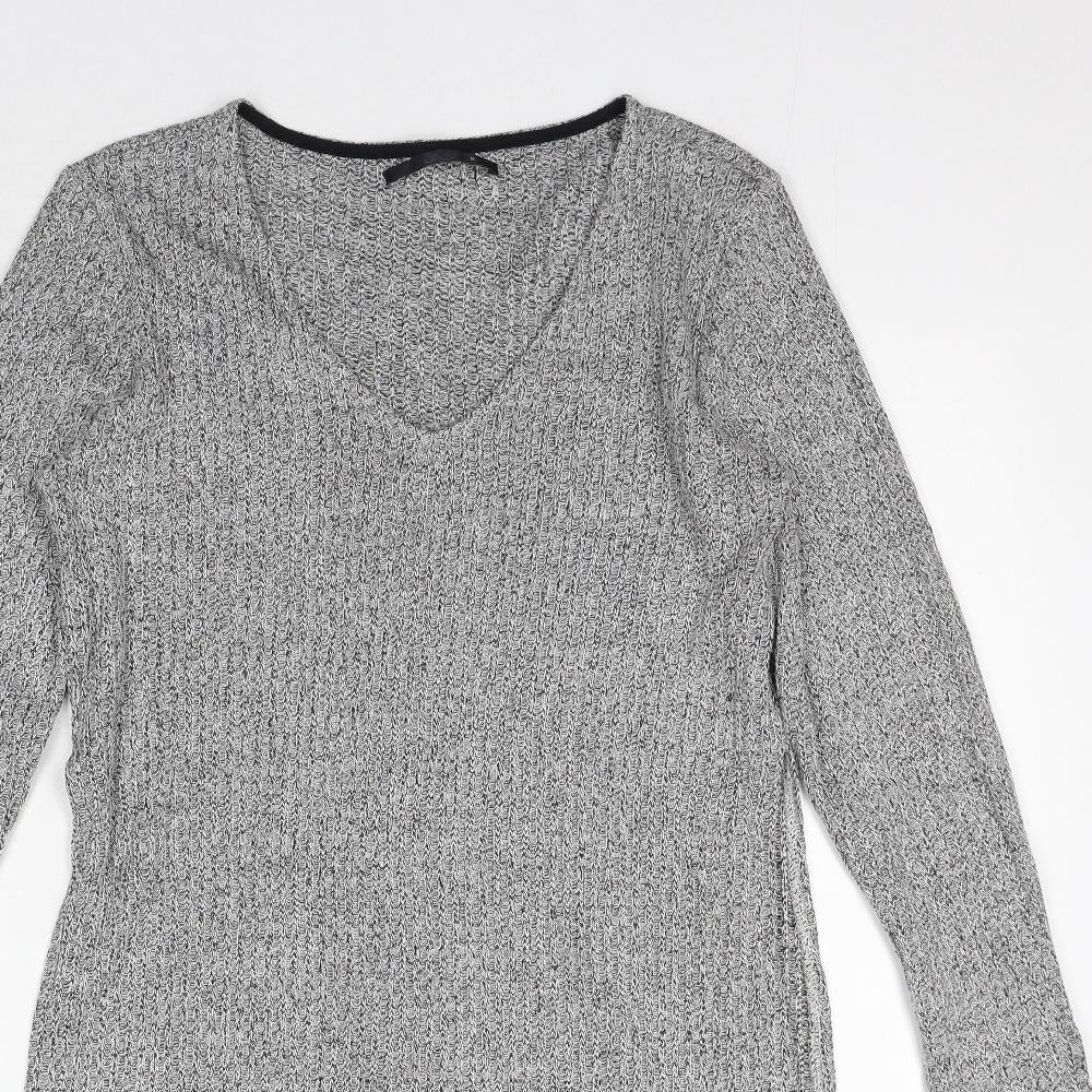 Only Womens Grey Acrylic Tunic T-Shirt Size M V-Neck