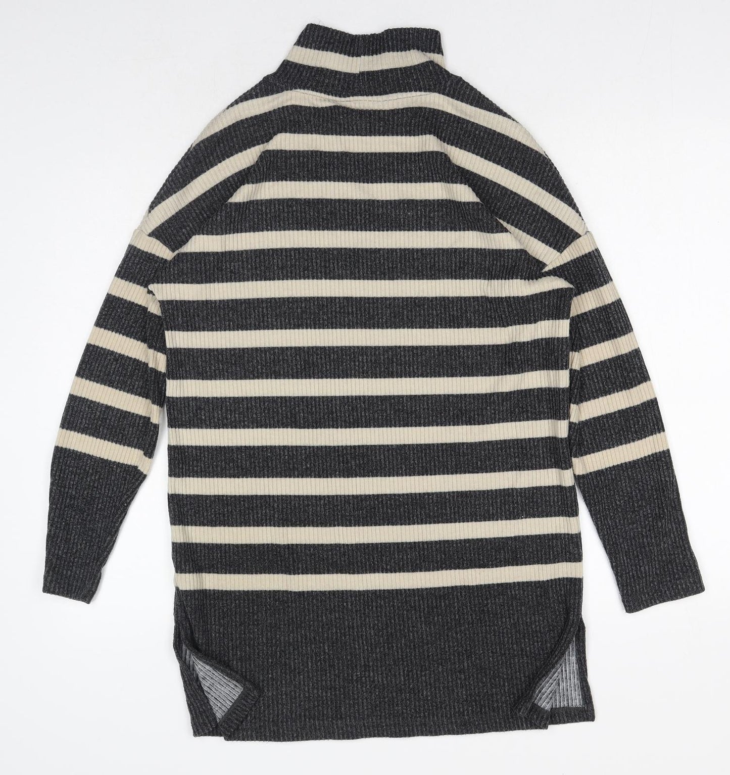 F&F Womens Grey High Neck Striped Polyester Pullover Jumper Size 12