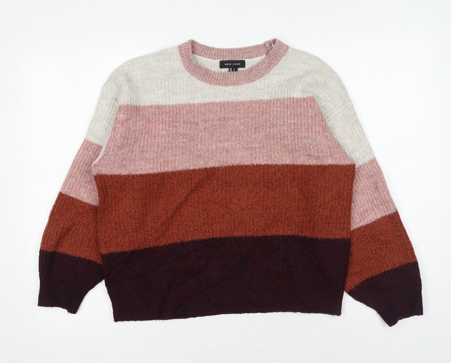 New Look Womens Multicoloured Round Neck Striped Acrylic Pullover Jumper Size S