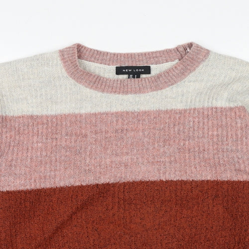 New Look Womens Multicoloured Round Neck Striped Acrylic Pullover Jumper Size S