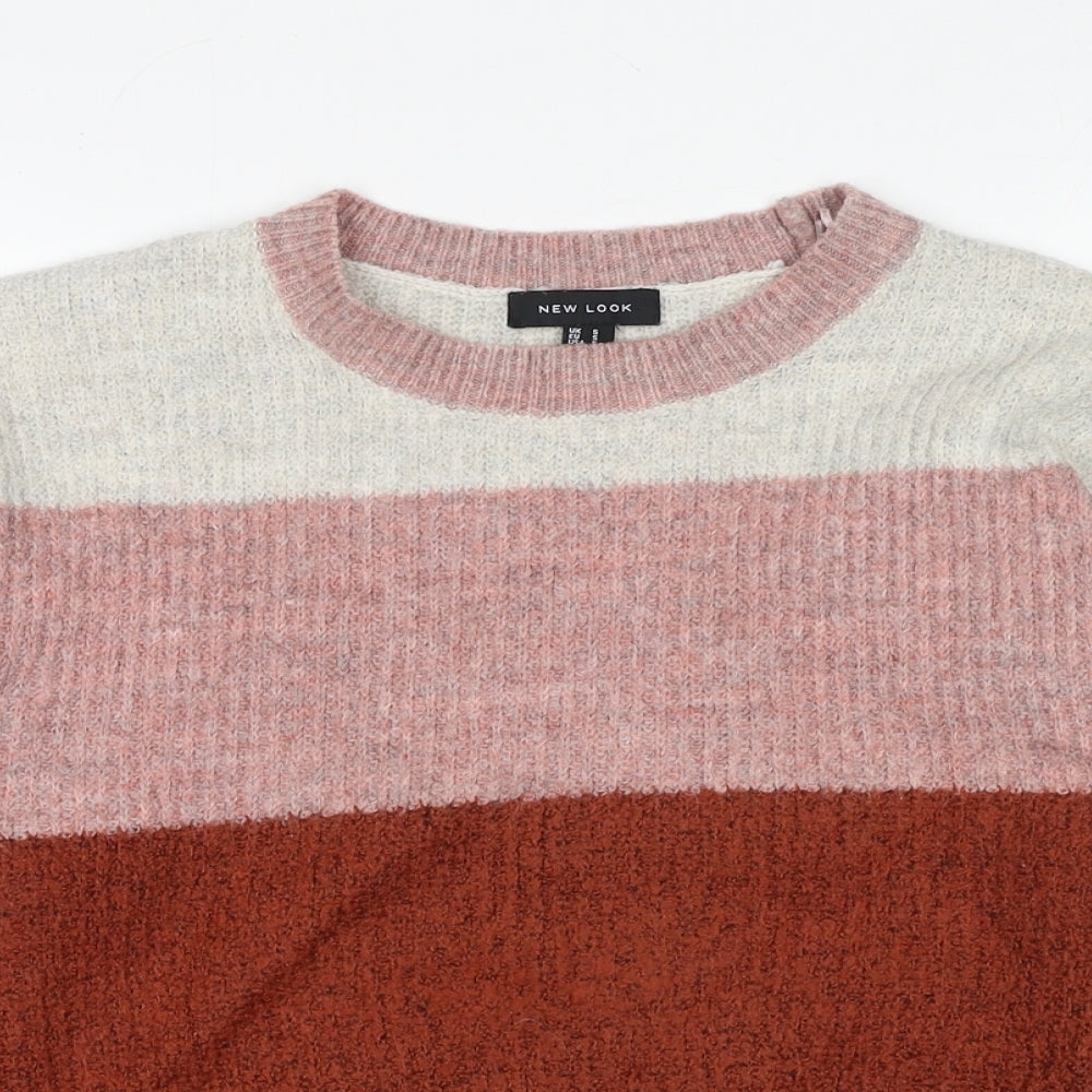New Look Womens Multicoloured Round Neck Striped Acrylic Pullover Jumper Size S