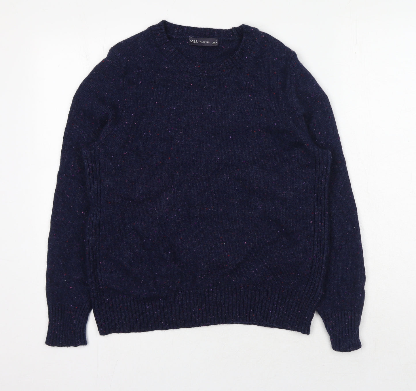 Marks and Spencer Womens Blue Round Neck Wool Pullover Jumper Size 16