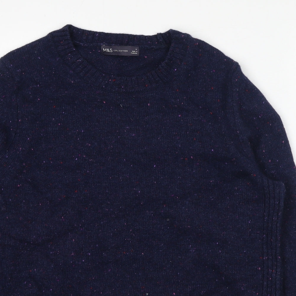 Marks and Spencer Womens Blue Round Neck Wool Pullover Jumper Size 16