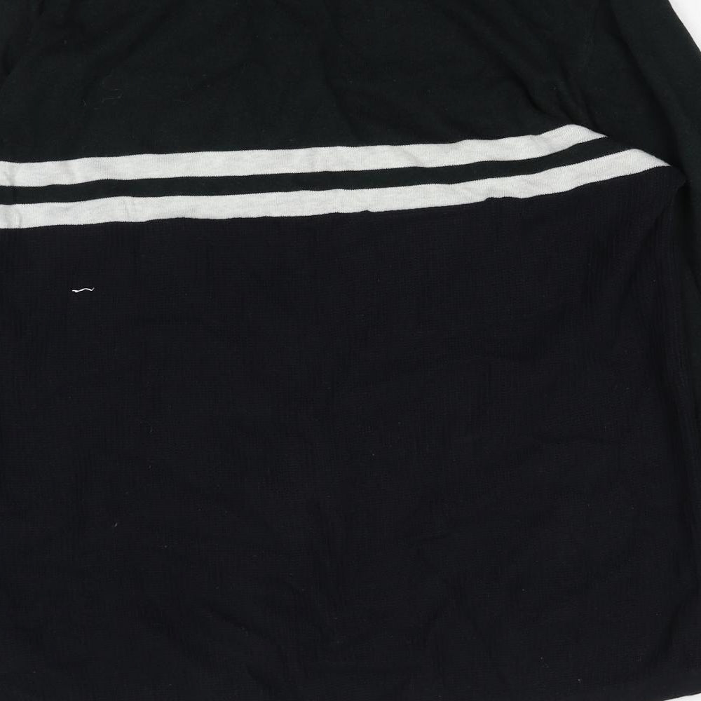 NEXT Mens Black Striped Cotton Polo Size XL Collared Button