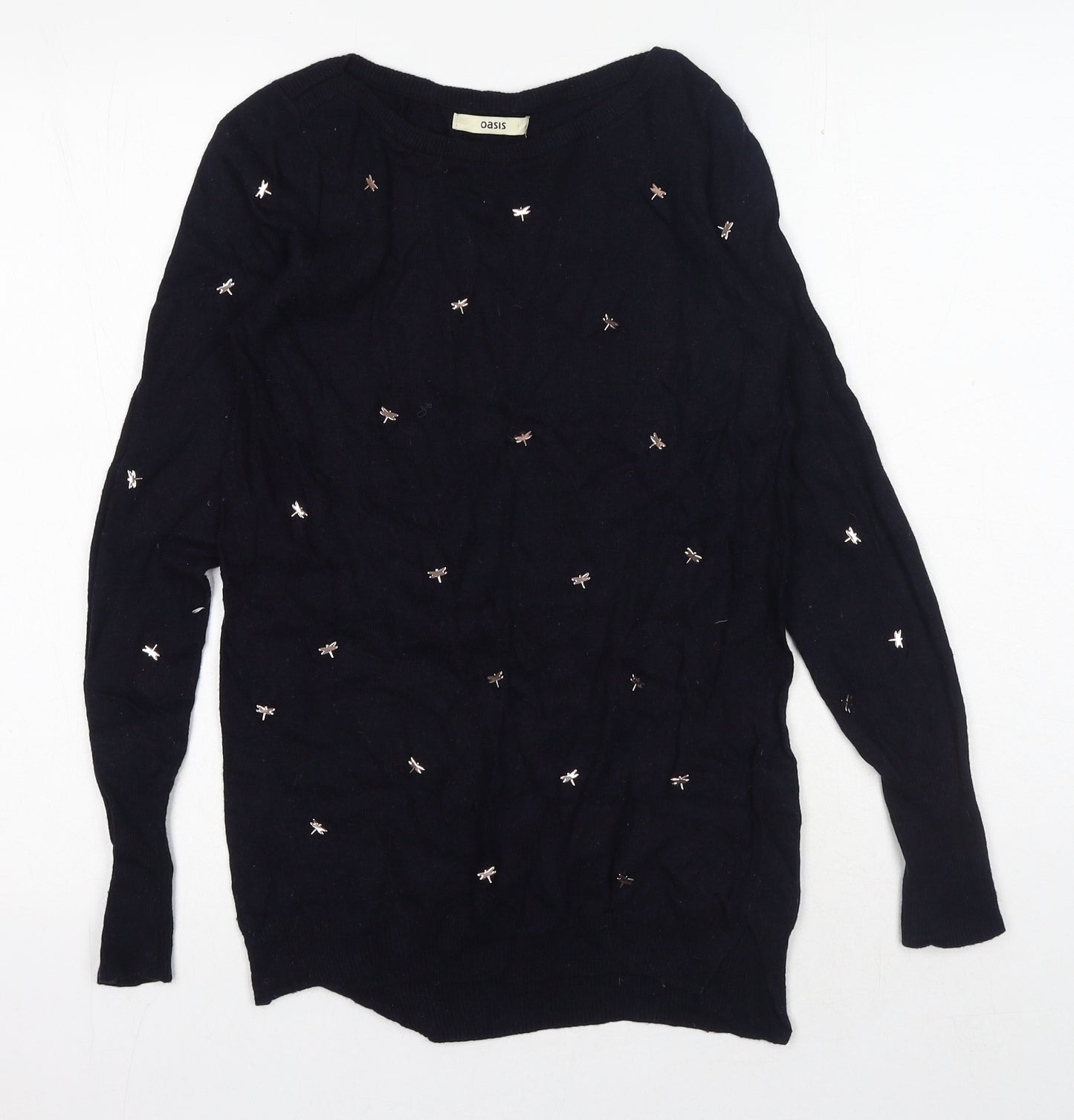 Oasis Womens Blue Round Neck Viscose Pullover Jumper Size S