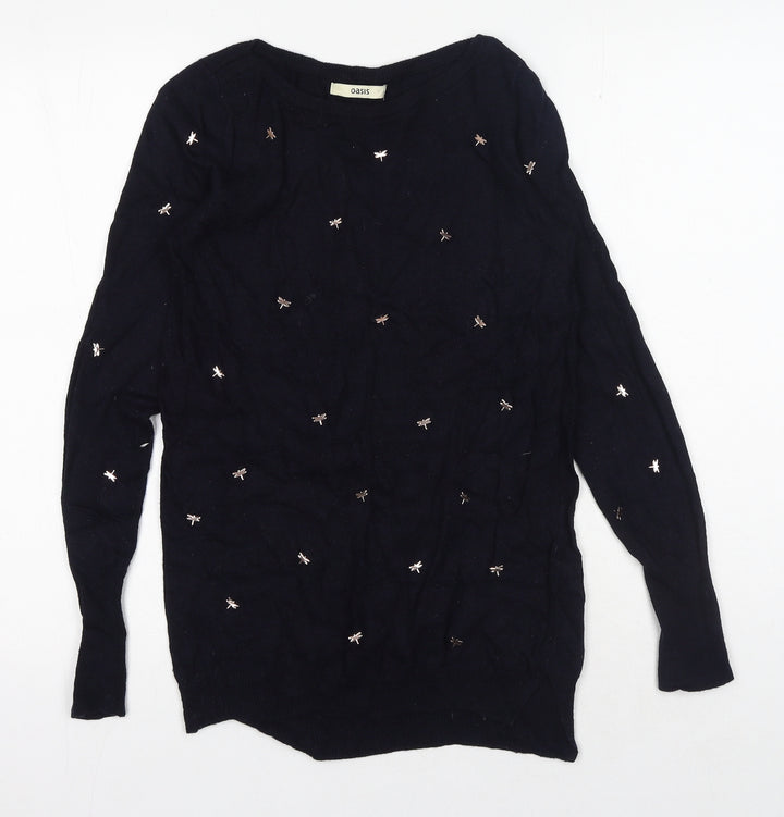 Oasis Womens Blue Round Neck Viscose Pullover Jumper Size S
