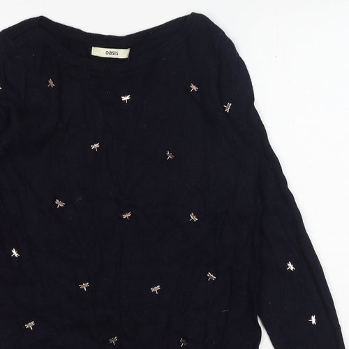 Oasis Womens Blue Round Neck Viscose Pullover Jumper Size S