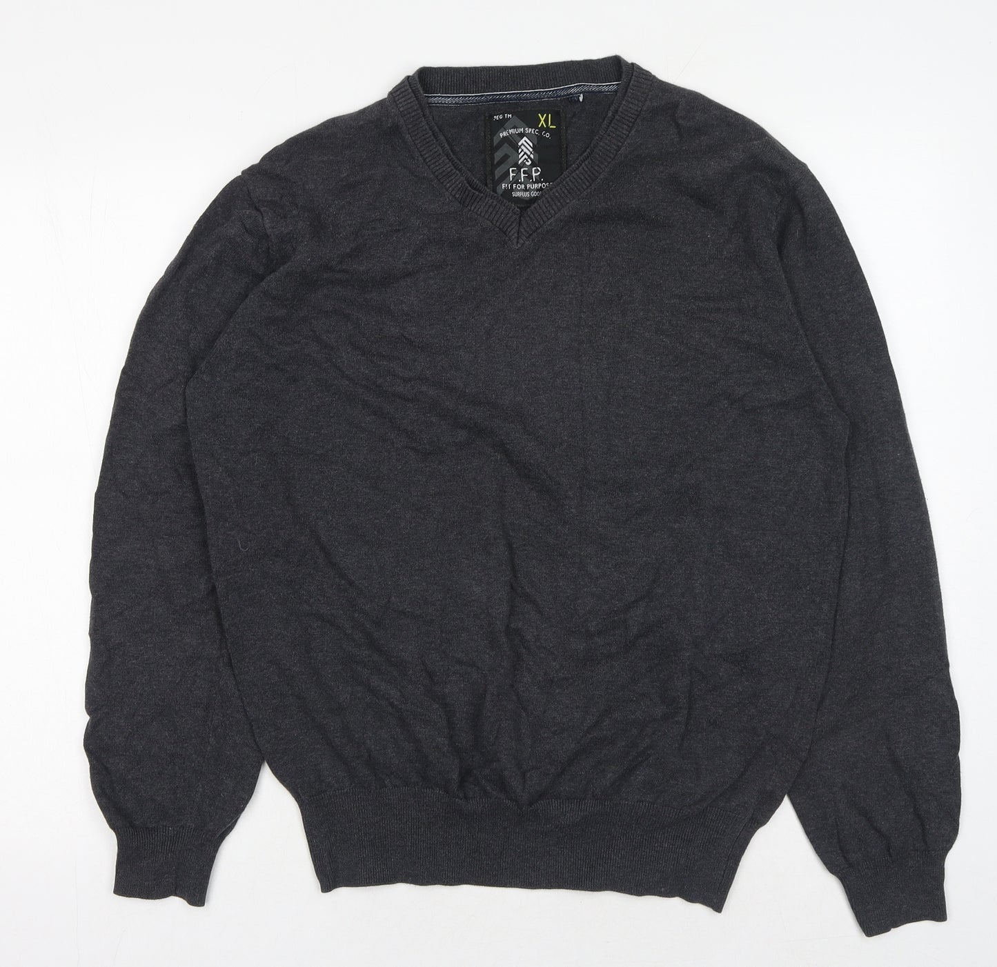 Debenhams Mens Grey V-Neck Cotton Pullover Jumper Size XL