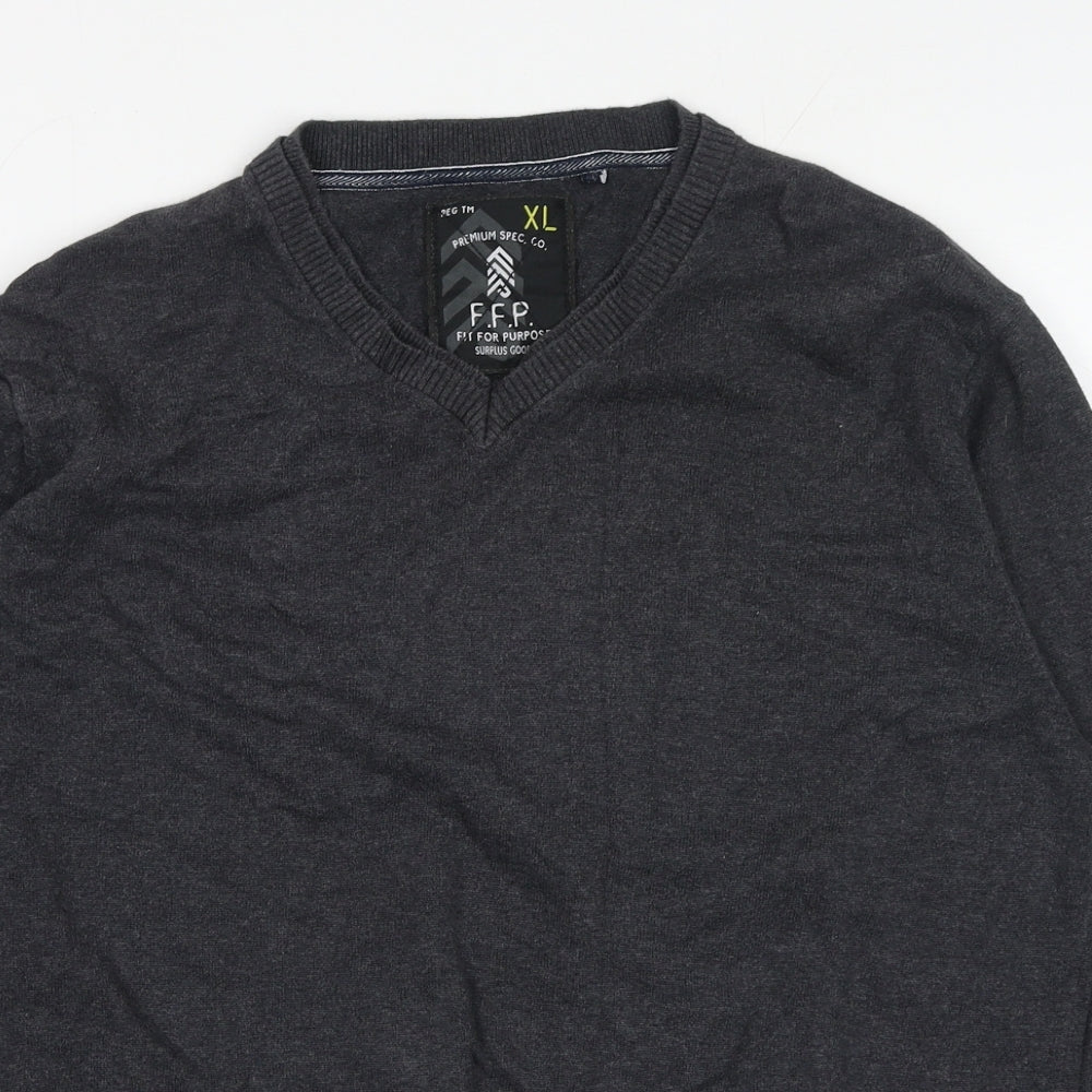 Debenhams Mens Grey V-Neck Cotton Pullover Jumper Size XL