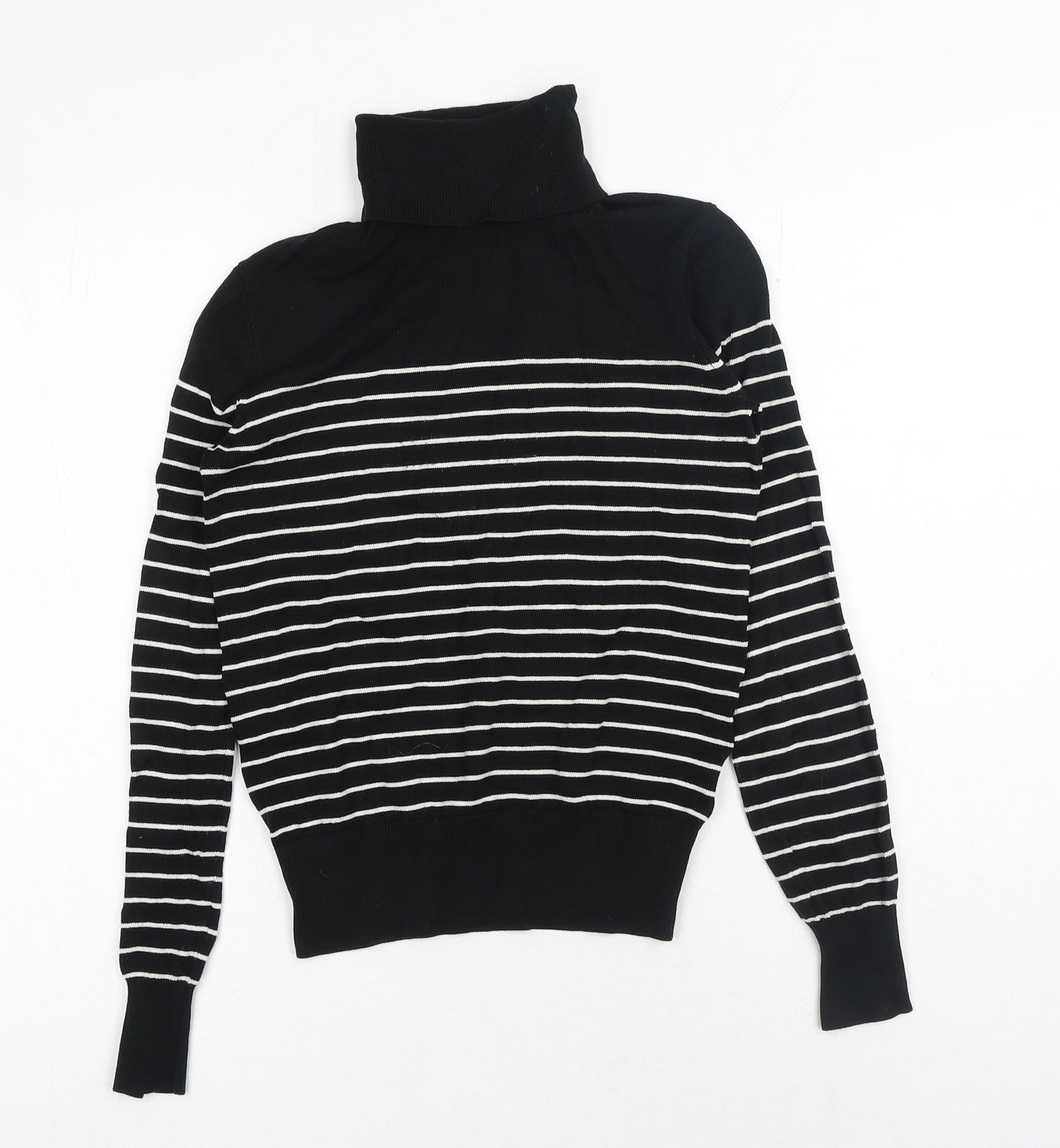 H&M Womens Black Roll Neck Striped Viscose Pullover Jumper Size XS