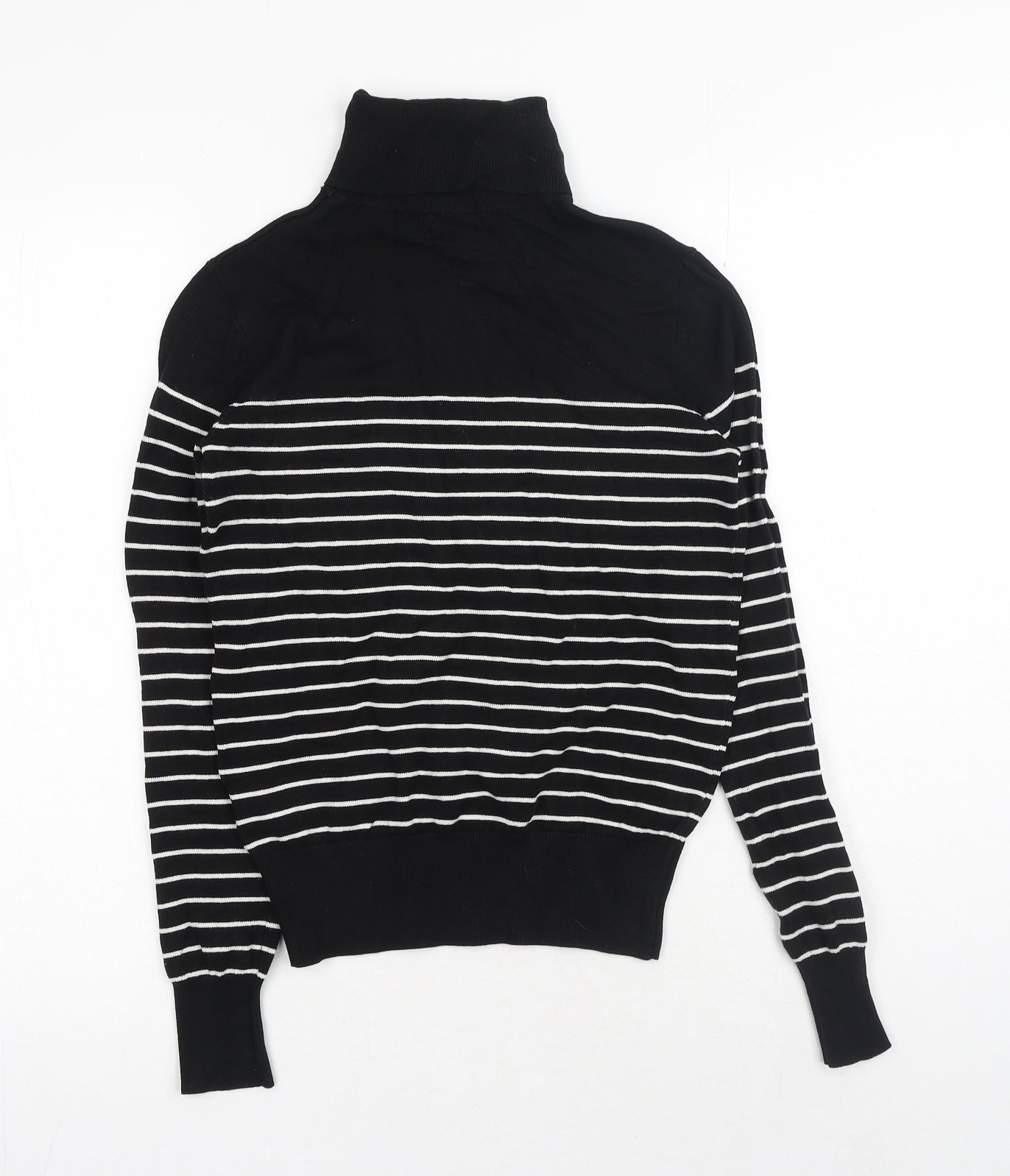 H&M Womens Black Roll Neck Striped Viscose Pullover Jumper Size XS