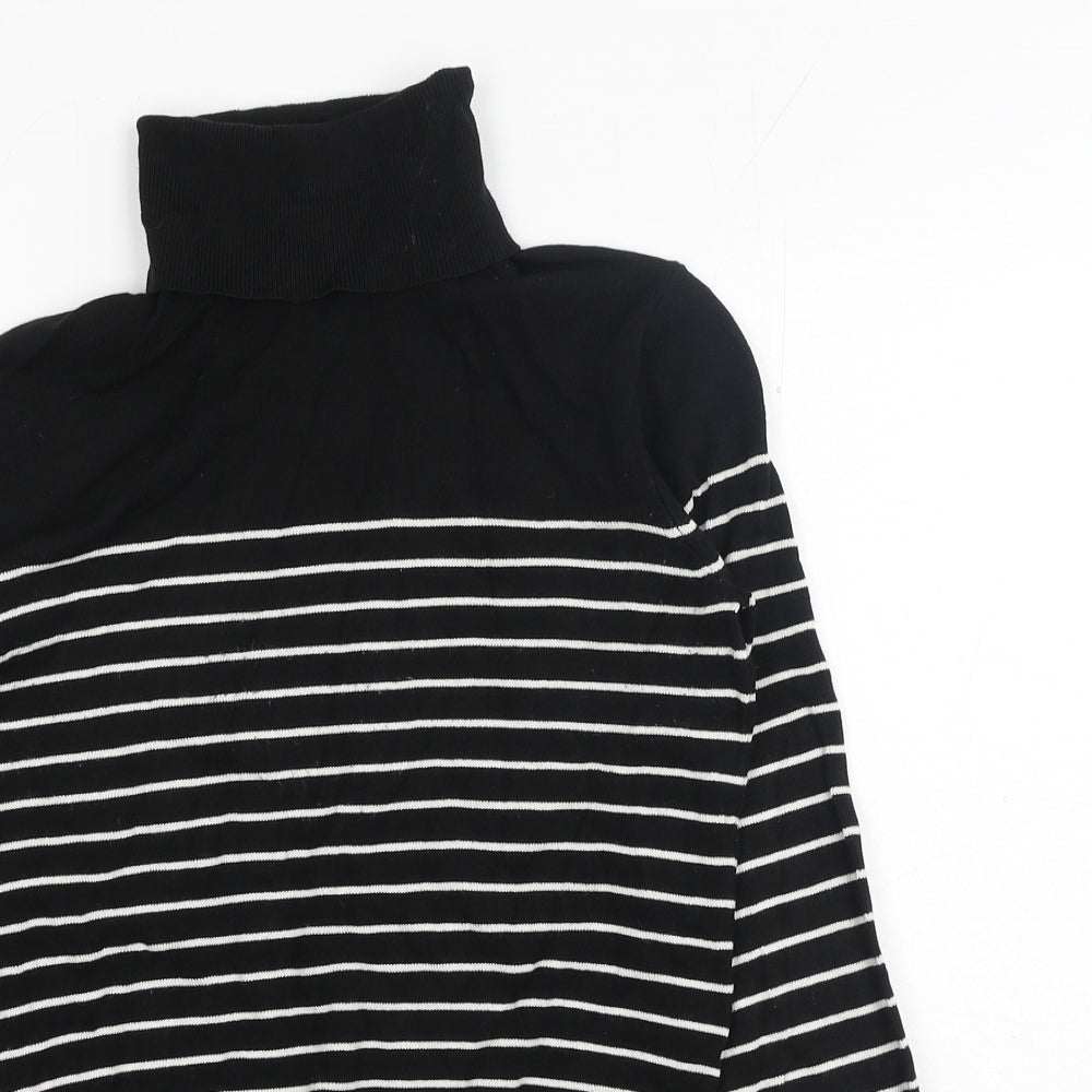 H&M Womens Black Roll Neck Striped Viscose Pullover Jumper Size XS