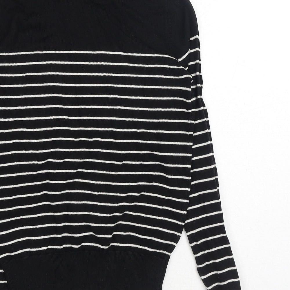 H&M Womens Black Roll Neck Striped Viscose Pullover Jumper Size XS