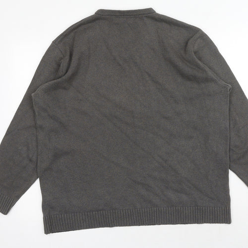 EWM Mens Grey V-Neck Cotton Pullover Jumper Size L