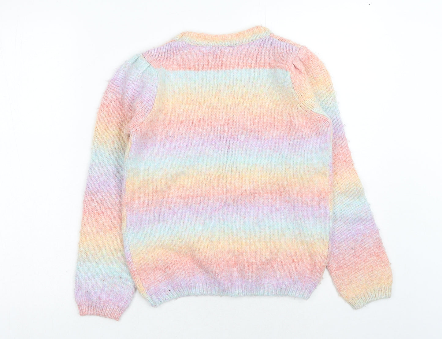 M&Co Girls Multicoloured Round Neck Striped Acrylic Pullover Jumper Size 11-12 Years Pullover