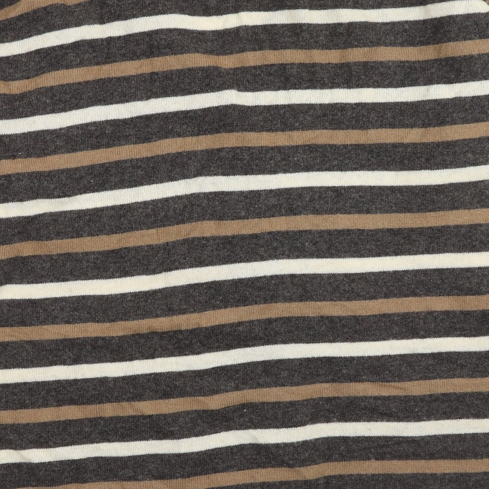 Tigi Womens Brown V-Neck Striped Acrylic Cardigan Jumper One Size