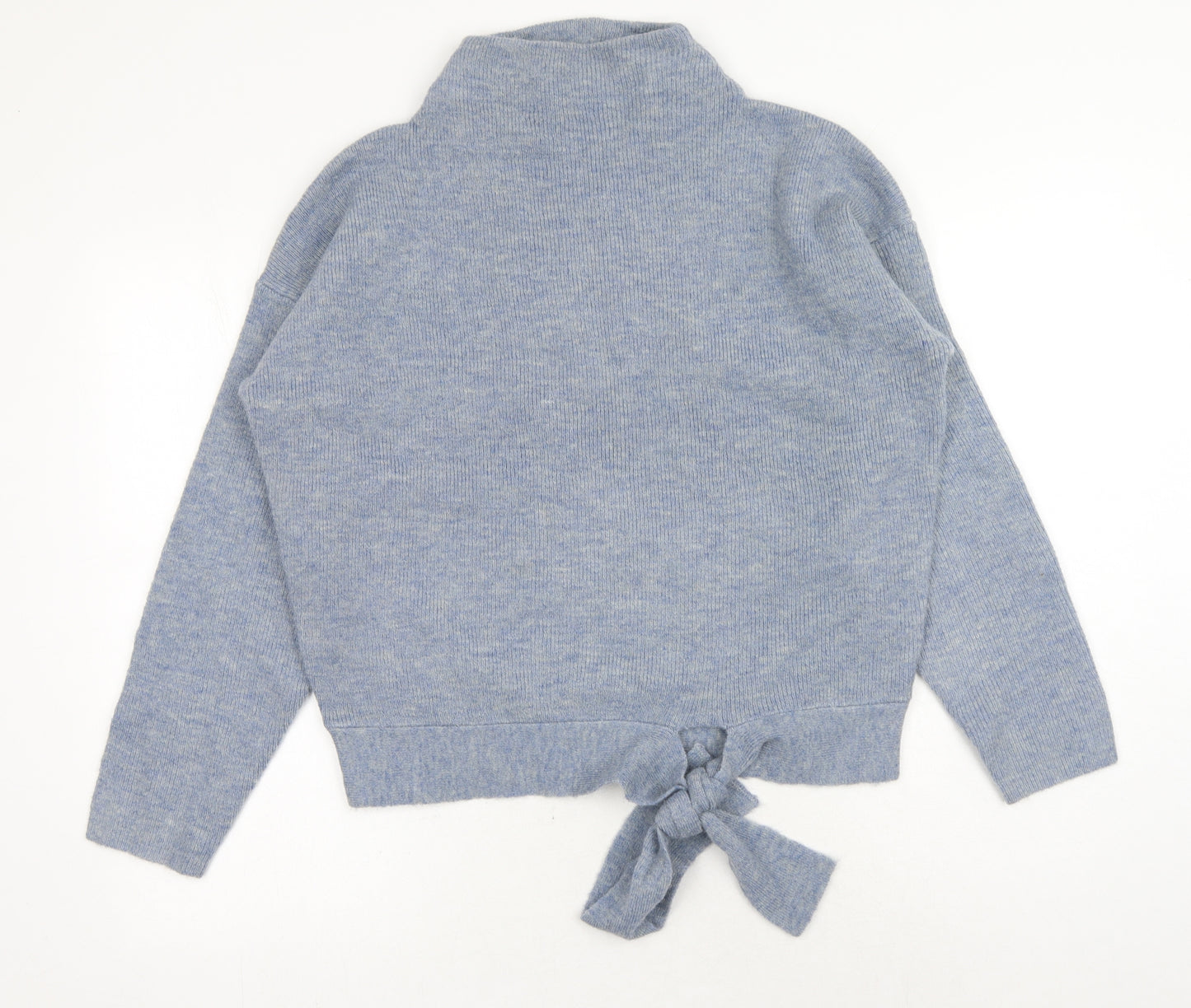 TU Womens Blue Mock Neck Acrylic Pullover Jumper Size 10 - Tie Front Detail