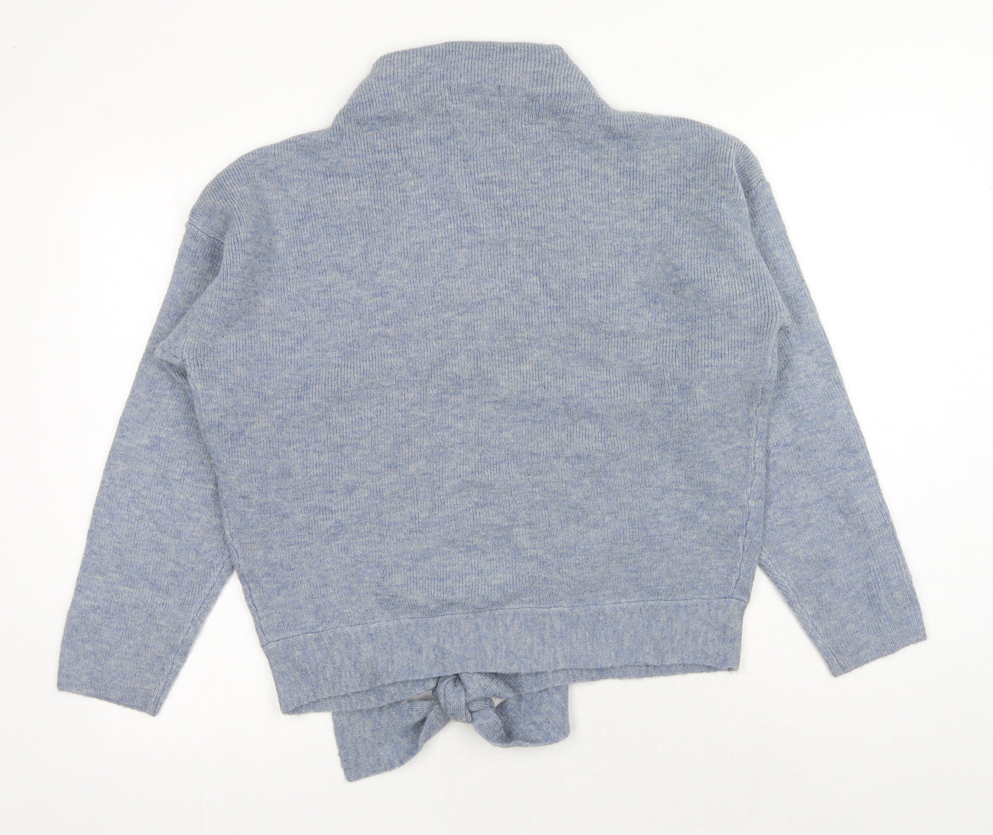 TU Womens Blue Mock Neck Acrylic Pullover Jumper Size 10 - Tie Front Detail