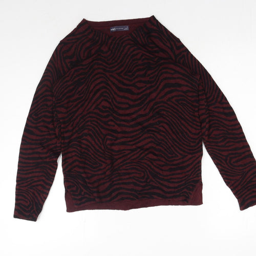 Marks and Spencer Womens Red Boat Neck Animal Print Acrylic Pullover Jumper Size 12 - Tiger Print