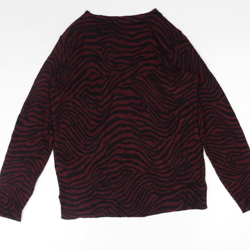 Marks and Spencer Womens Red Boat Neck Animal Print Acrylic Pullover Jumper Size 12 - Tiger Print
