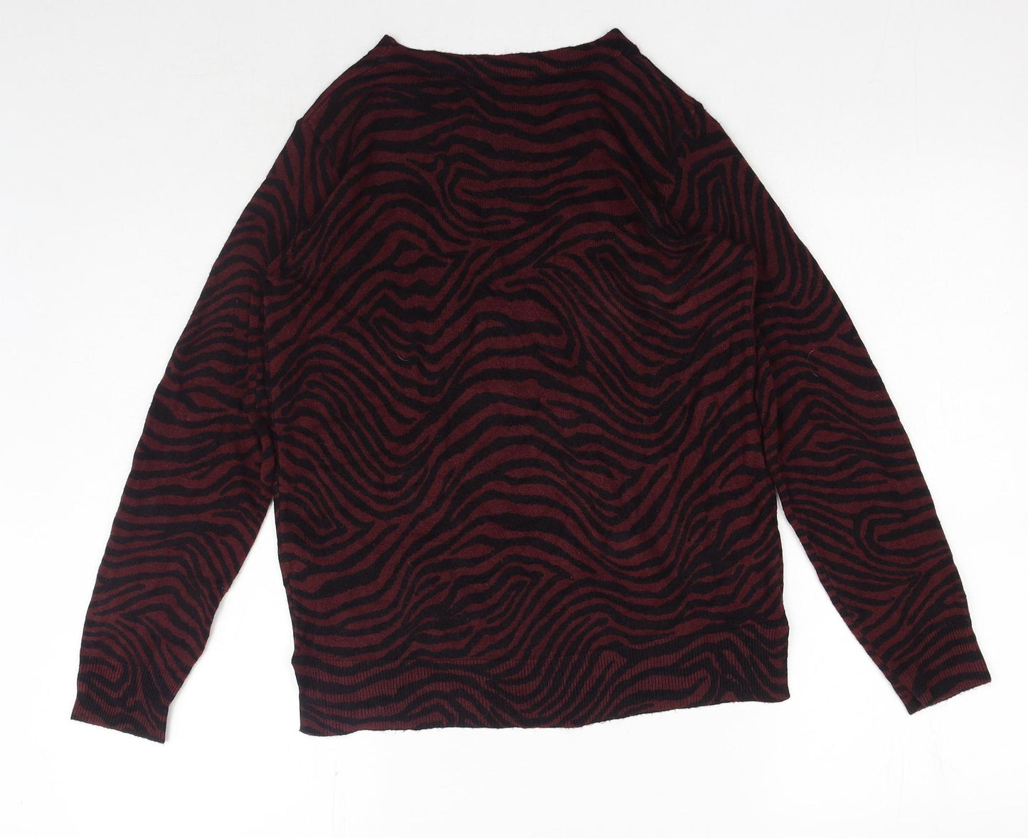 Marks and Spencer Womens Red Boat Neck Animal Print Acrylic Pullover Jumper Size 12 - Tiger Print