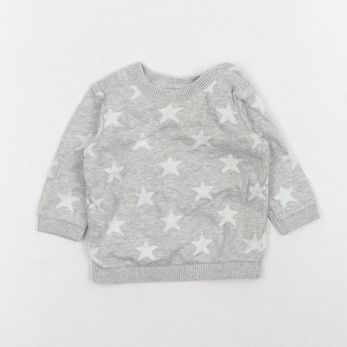 George Baby Grey Geometric Cotton Pullover Jumper One Size Button - Star