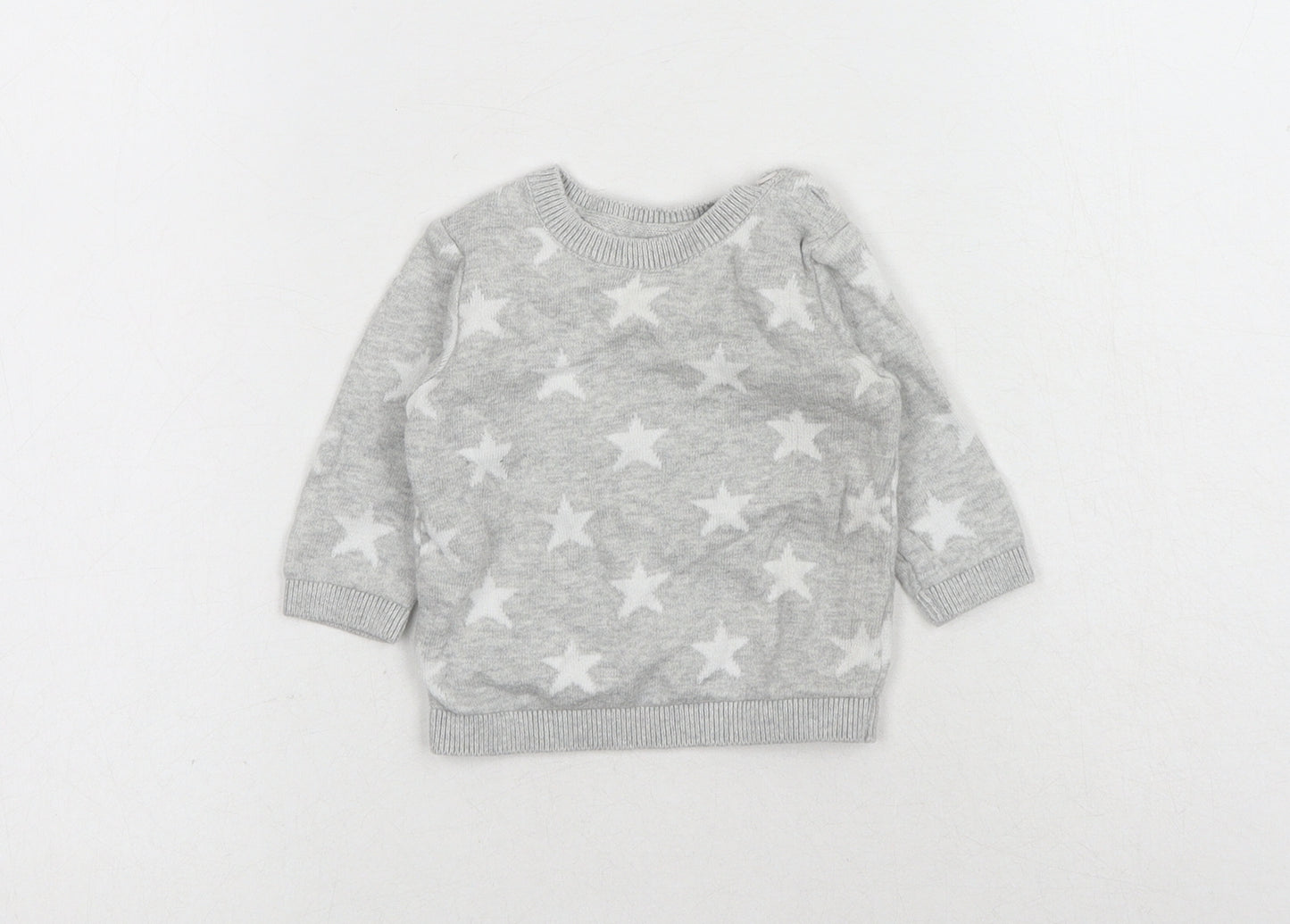George Baby Grey Geometric Cotton Pullover Jumper One Size Button - Star
