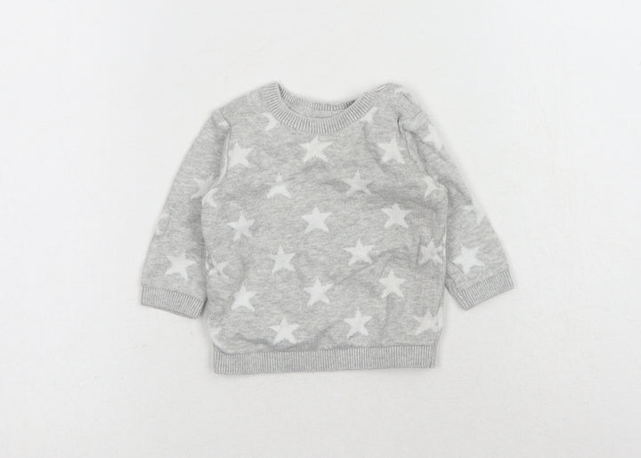 George Baby Grey Geometric Cotton Pullover Jumper One Size Button - Star