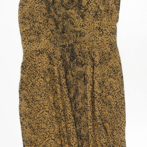 Great Plains Womens Brown Geometric Polyester A-Line Size M V-Neck Zip