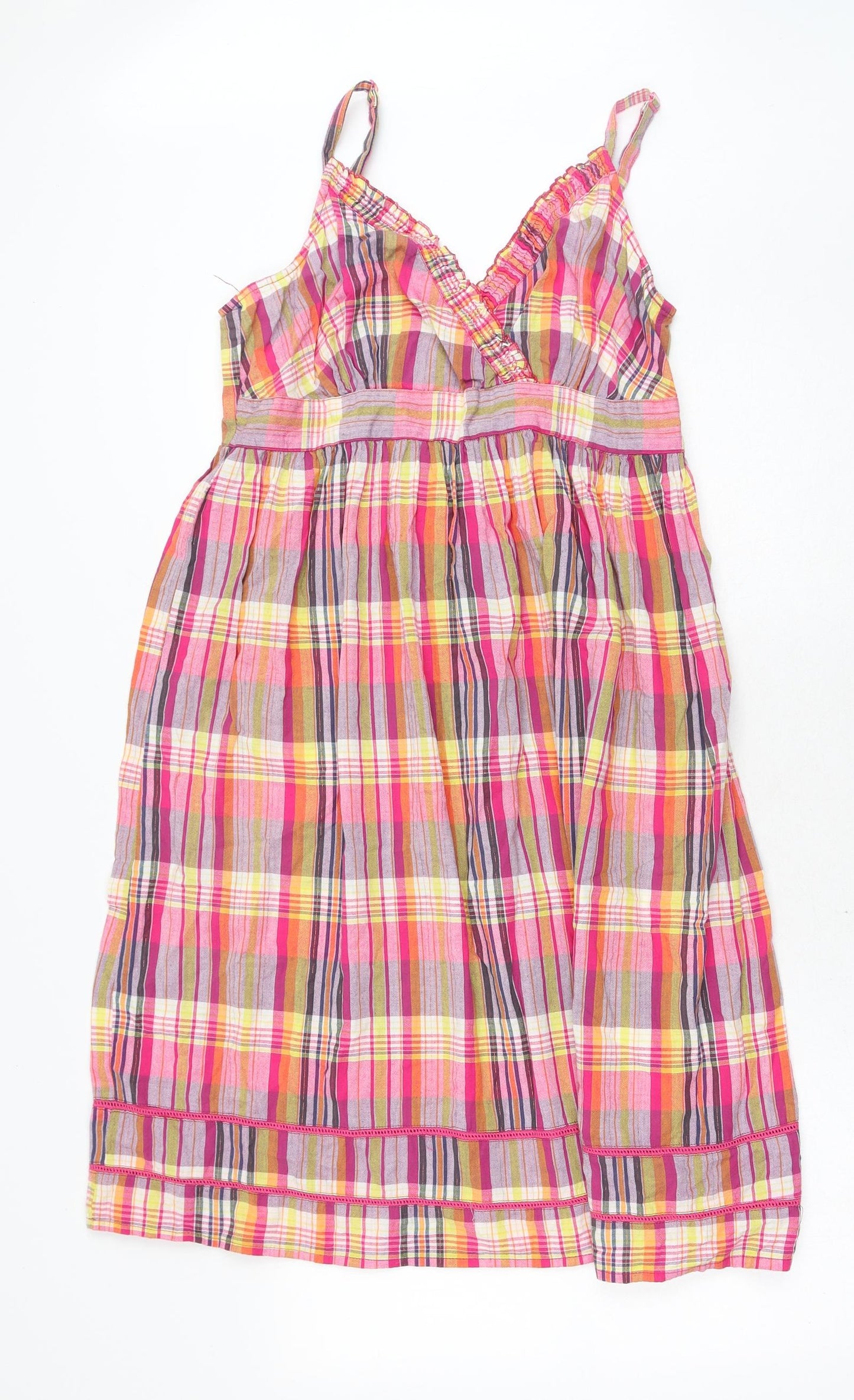 George Womens Pink Plaid Cotton Fit & Flare Size 14 V-Neck Pullover