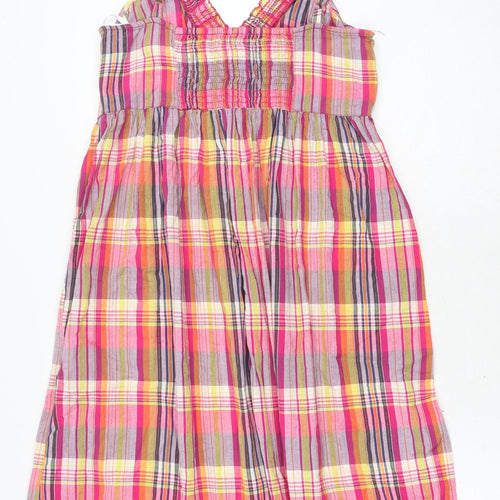 George Womens Pink Plaid Cotton Fit & Flare Size 14 V-Neck Pullover