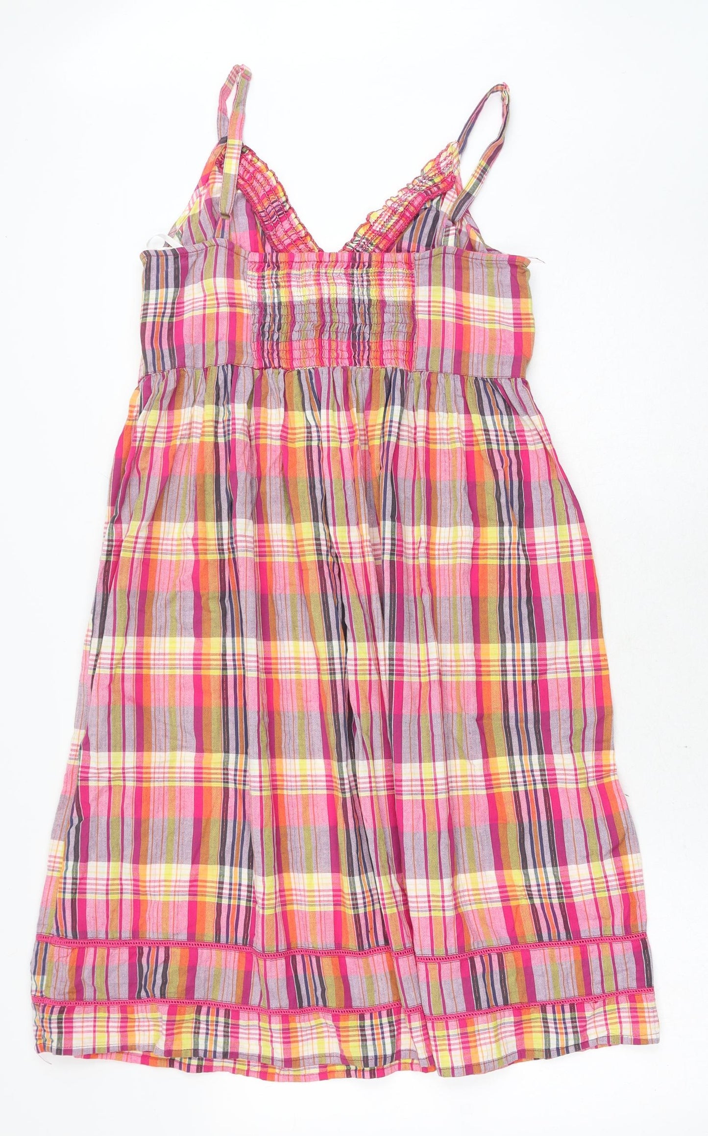 George Womens Pink Plaid Cotton Fit & Flare Size 14 V-Neck Pullover