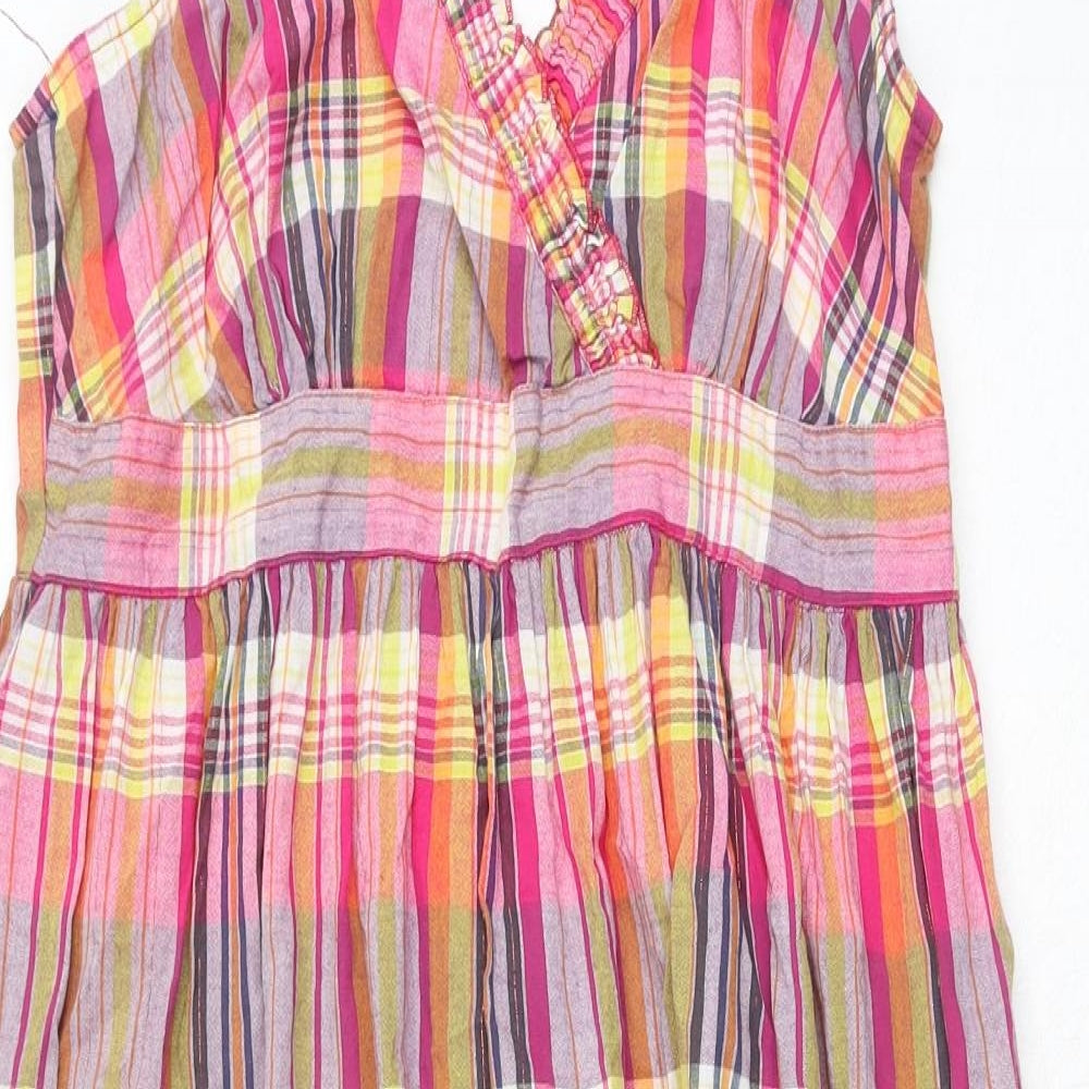 George Womens Pink Plaid Cotton Fit & Flare Size 14 V-Neck Pullover