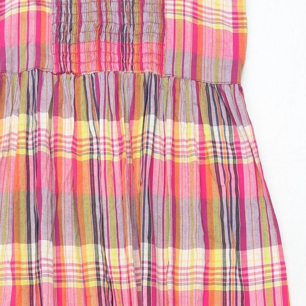 George Womens Pink Plaid Cotton Fit & Flare Size 14 V-Neck Pullover