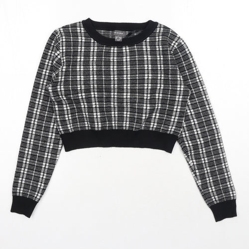 Primark Womens Black Round Neck Plaid Viscose Pullover Jumper Size S