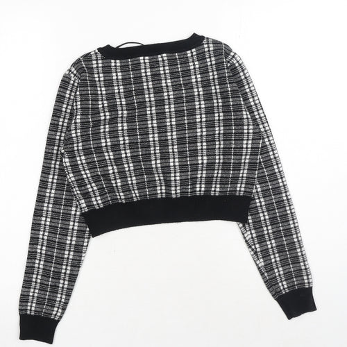 Primark Womens Black Round Neck Plaid Viscose Pullover Jumper Size S