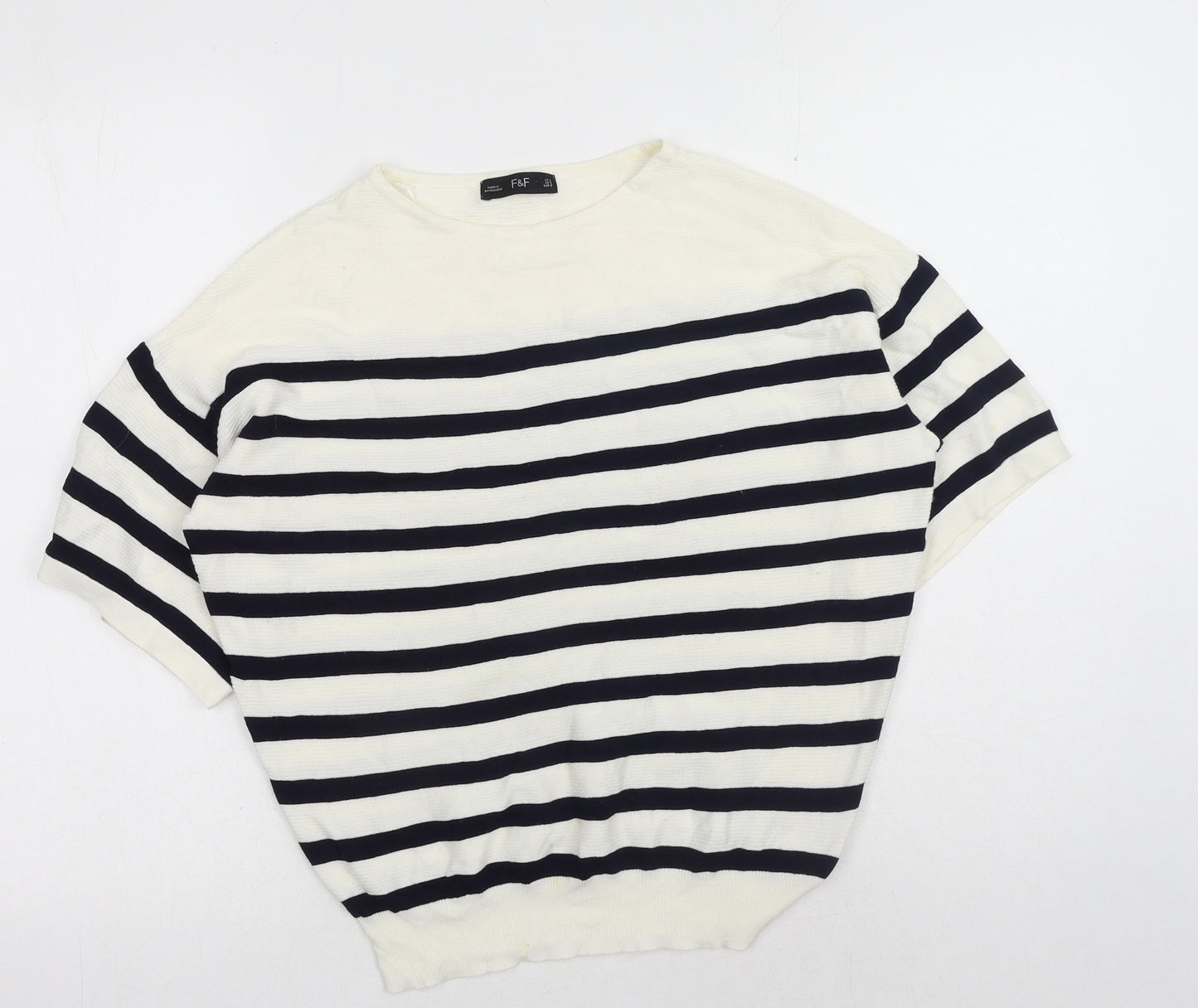F&F Womens White Boat Neck Striped Viscose Pullover Jumper Size S - Batwing