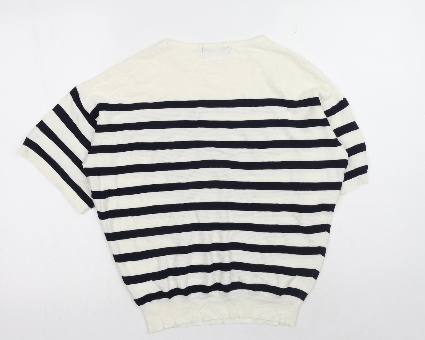 F&F Womens White Boat Neck Striped Viscose Pullover Jumper Size S - Batwing