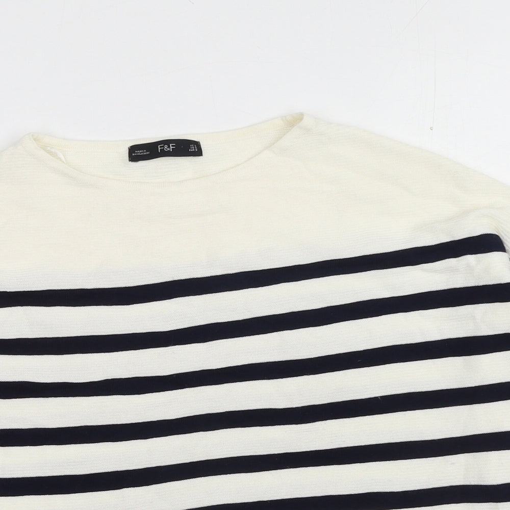 F&F Womens White Boat Neck Striped Viscose Pullover Jumper Size S - Batwing