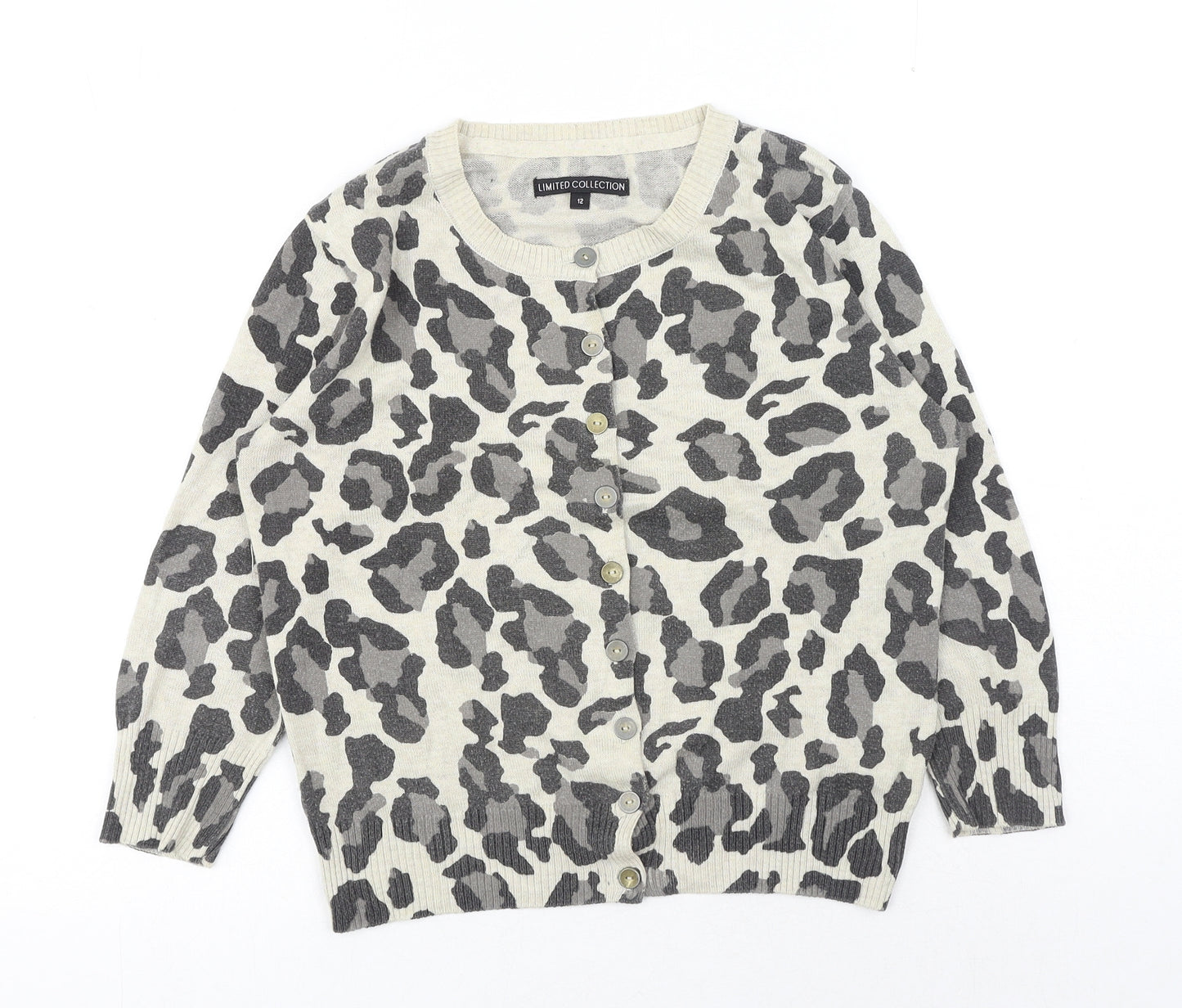 Marks and Spencer Womens Brown Scoop Neck Animal Print Acrylic Cardigan Jumper Size 12 - Leopard Print