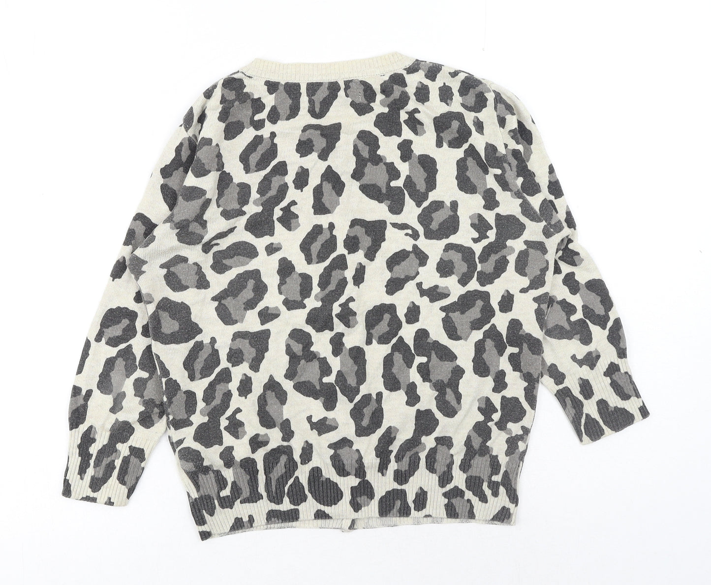 Marks and Spencer Womens Brown Scoop Neck Animal Print Acrylic Cardigan Jumper Size 12 - Leopard Print