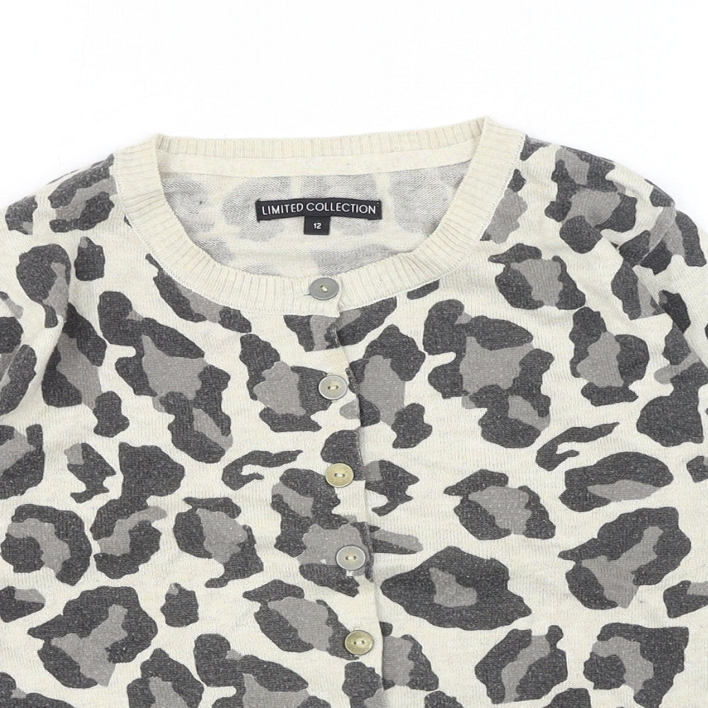 Marks and Spencer Womens Brown Scoop Neck Animal Print Acrylic Cardigan Jumper Size 12 - Leopard Print