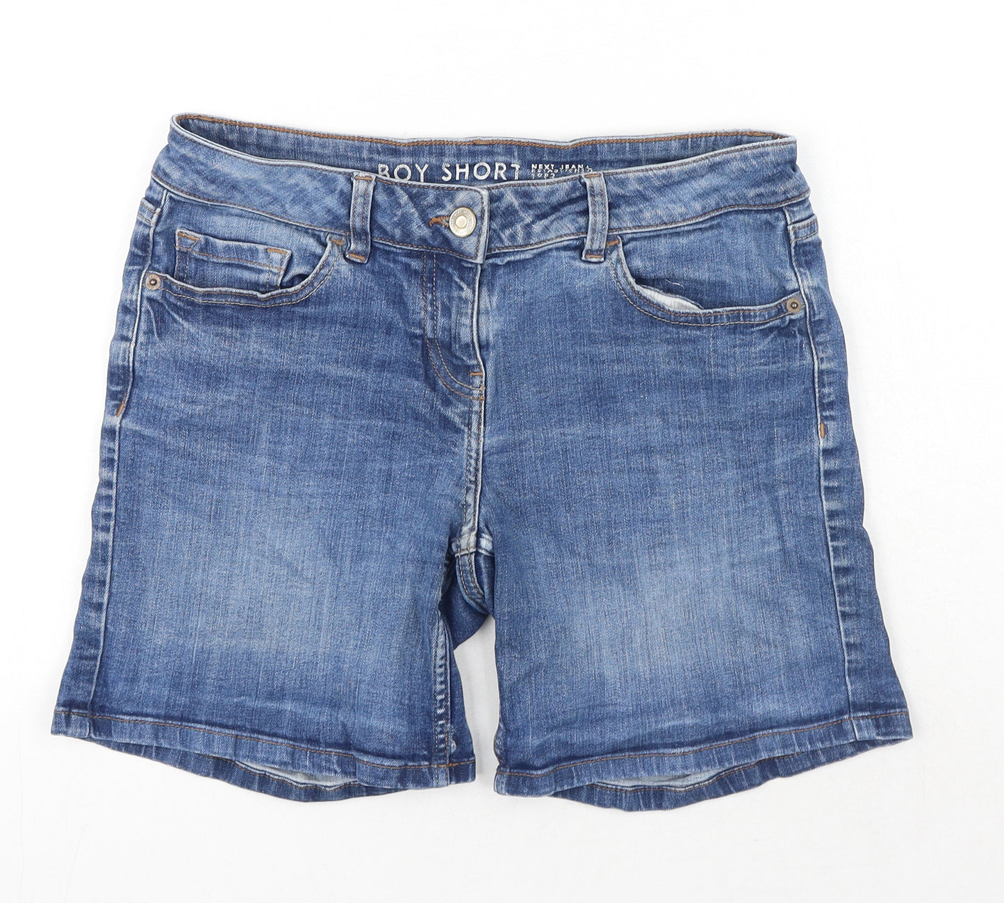 NEXT Womens Blue Cotton Boyfriend Shorts Size 8 Regular Button