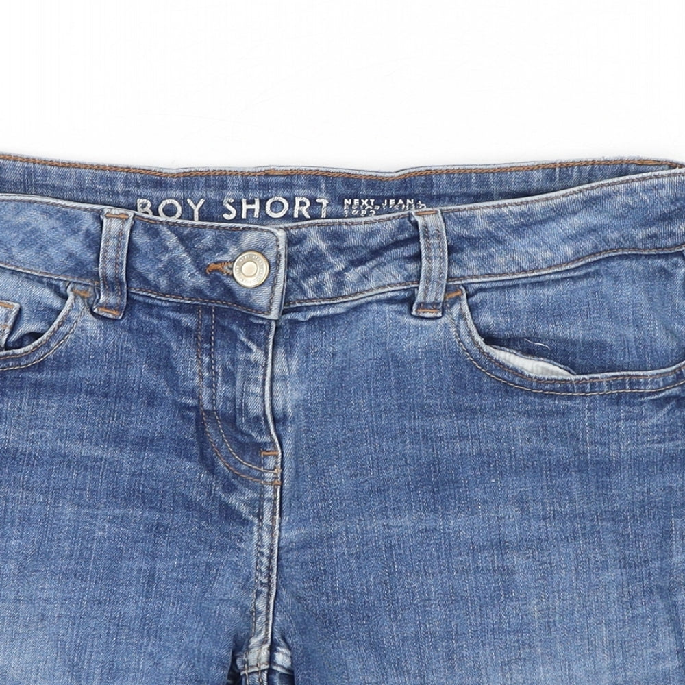 NEXT Womens Blue Cotton Boyfriend Shorts Size 8 Regular Button