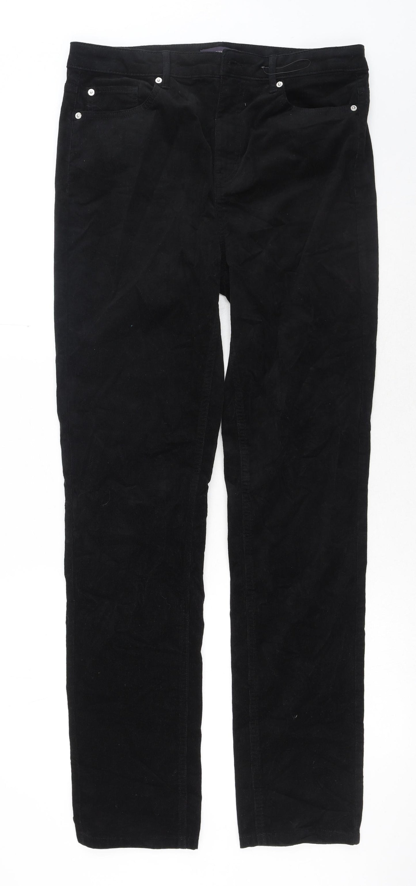 Marks and Spencer Womens Black Cotton Trousers Size 14 Regular Button