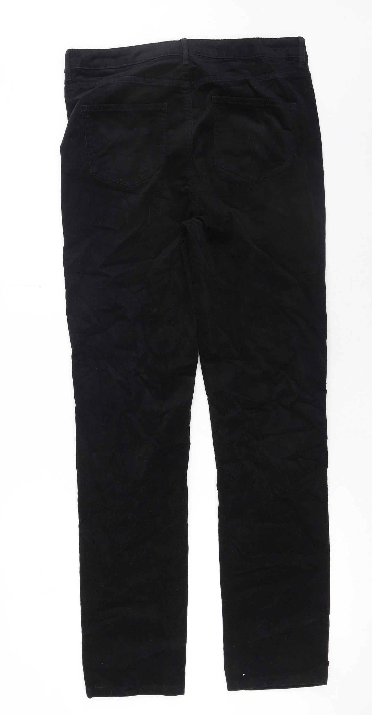 Marks and Spencer Womens Black Cotton Trousers Size 14 Regular Button