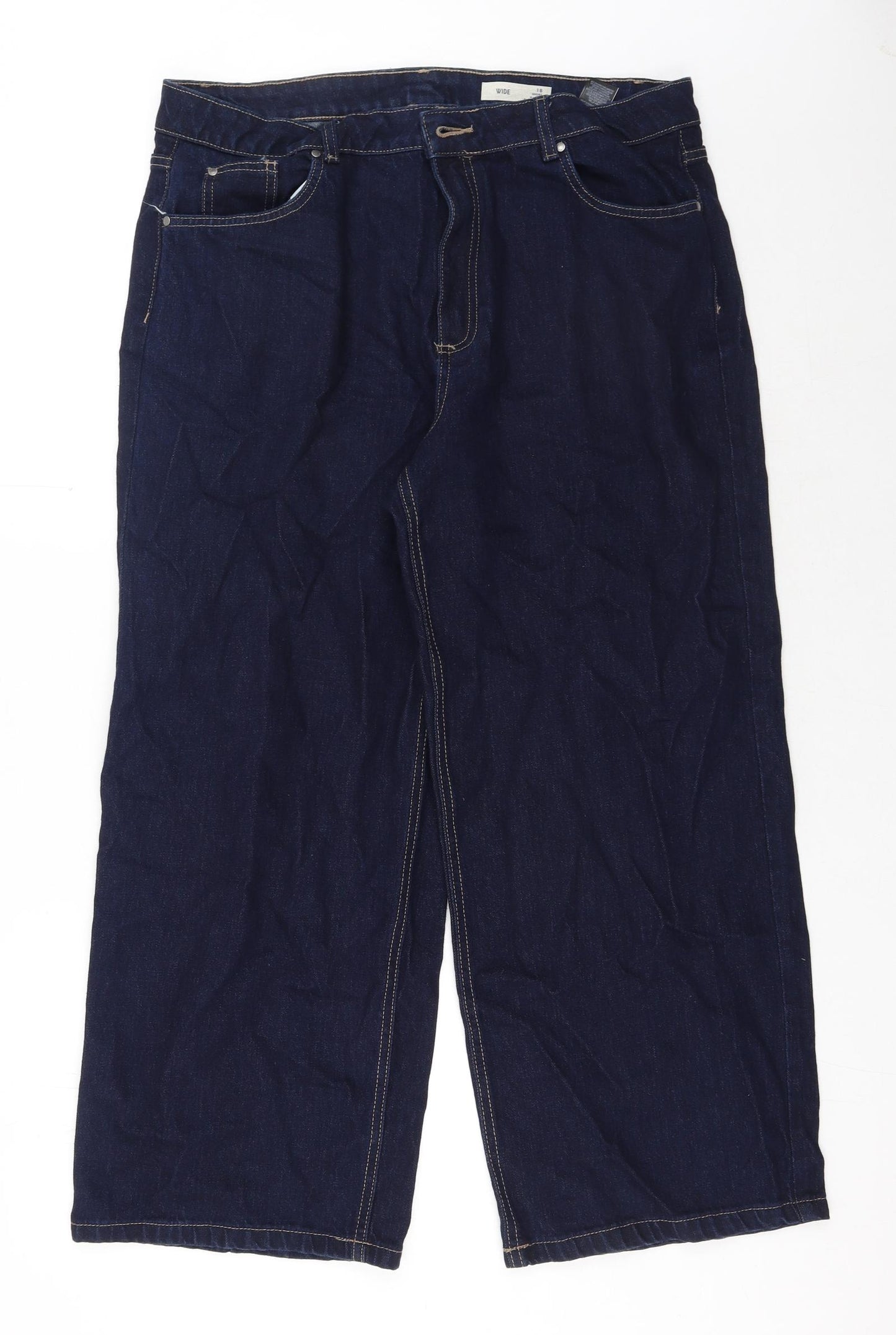 Marks and Spencer Womens Blue Cotton Straight Jeans Size 18 Regular Button