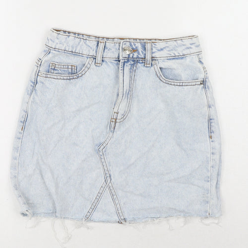 Denim & Co. Womens Blue Cotton Mini Skirt Size 6 Button