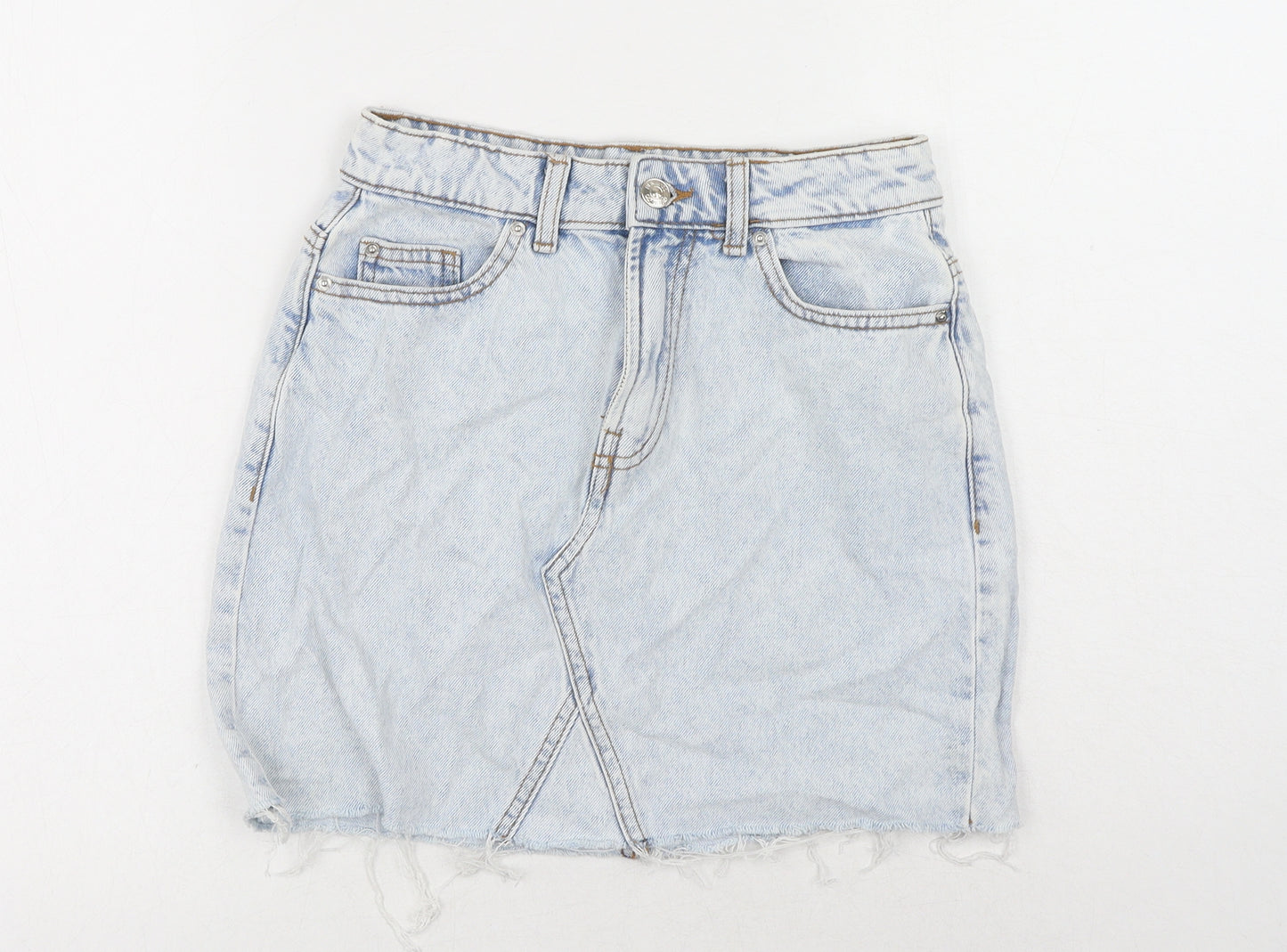 Denim & Co. Womens Blue Cotton Mini Skirt Size 6 Button