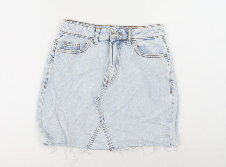 Denim & Co. Womens Blue Cotton Mini Skirt Size 6 Button